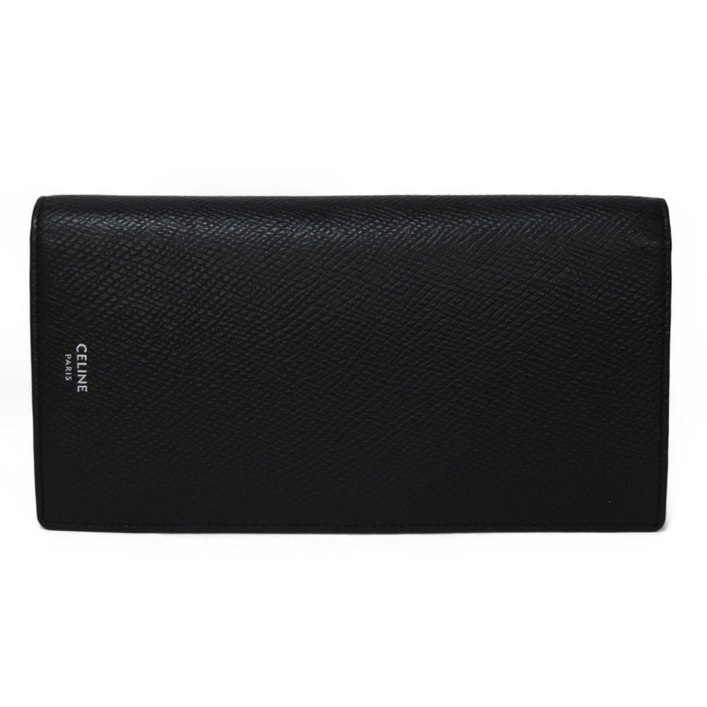 CELINE Long Wallet Vertical Current Grain Calf Foil Stamping Bifold Black